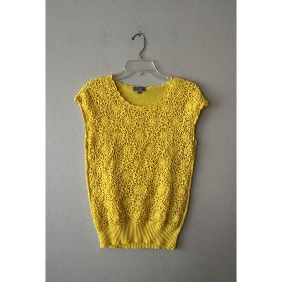Joseph A Yellow Crochet Sweater Women’s Size Medium Bright Sleeveless Artsy Knit - Picture 1 of 10